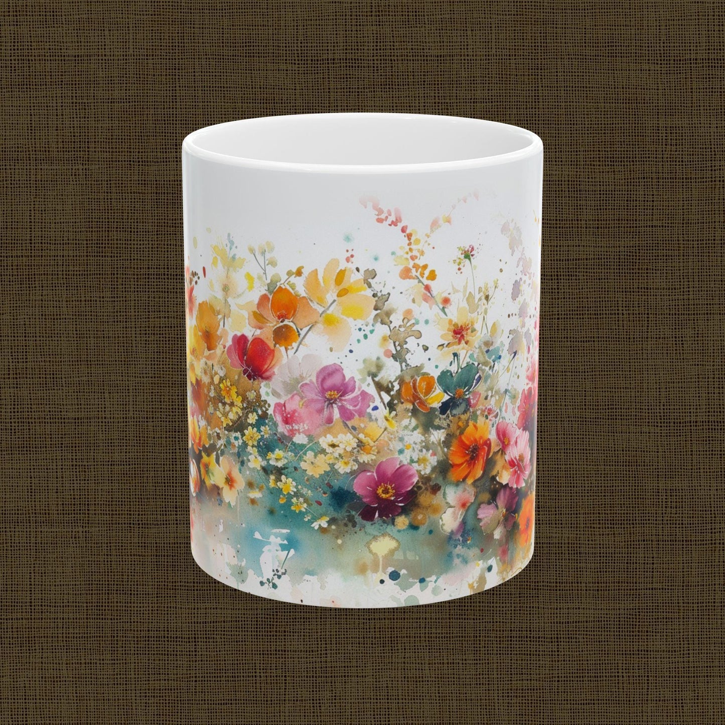 Floral Art Ceramic Mug - Colorful Flower Design, Gift for Her, Morning Coffee Mug, Tea Lover's Gift, Spring Decor