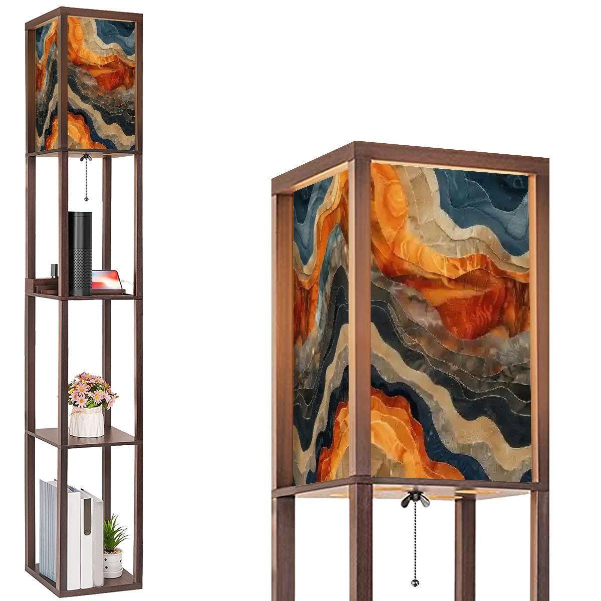 Floor Lamp with Shelves (Made in USA), Earth Tone Marble Unique Stylish Modern Home Lighting Decor