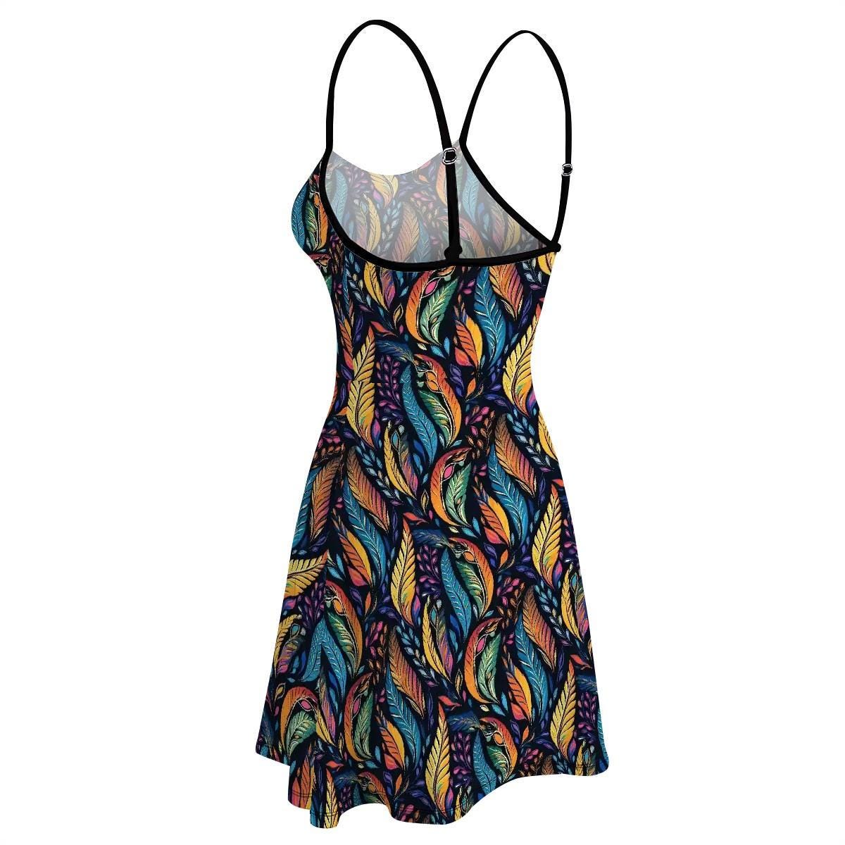 Female All Over Pattern Cute Spring Summer Short Spaghetti Strap A-Line Dress | Great for Gift | Cool Weather Womens Wear