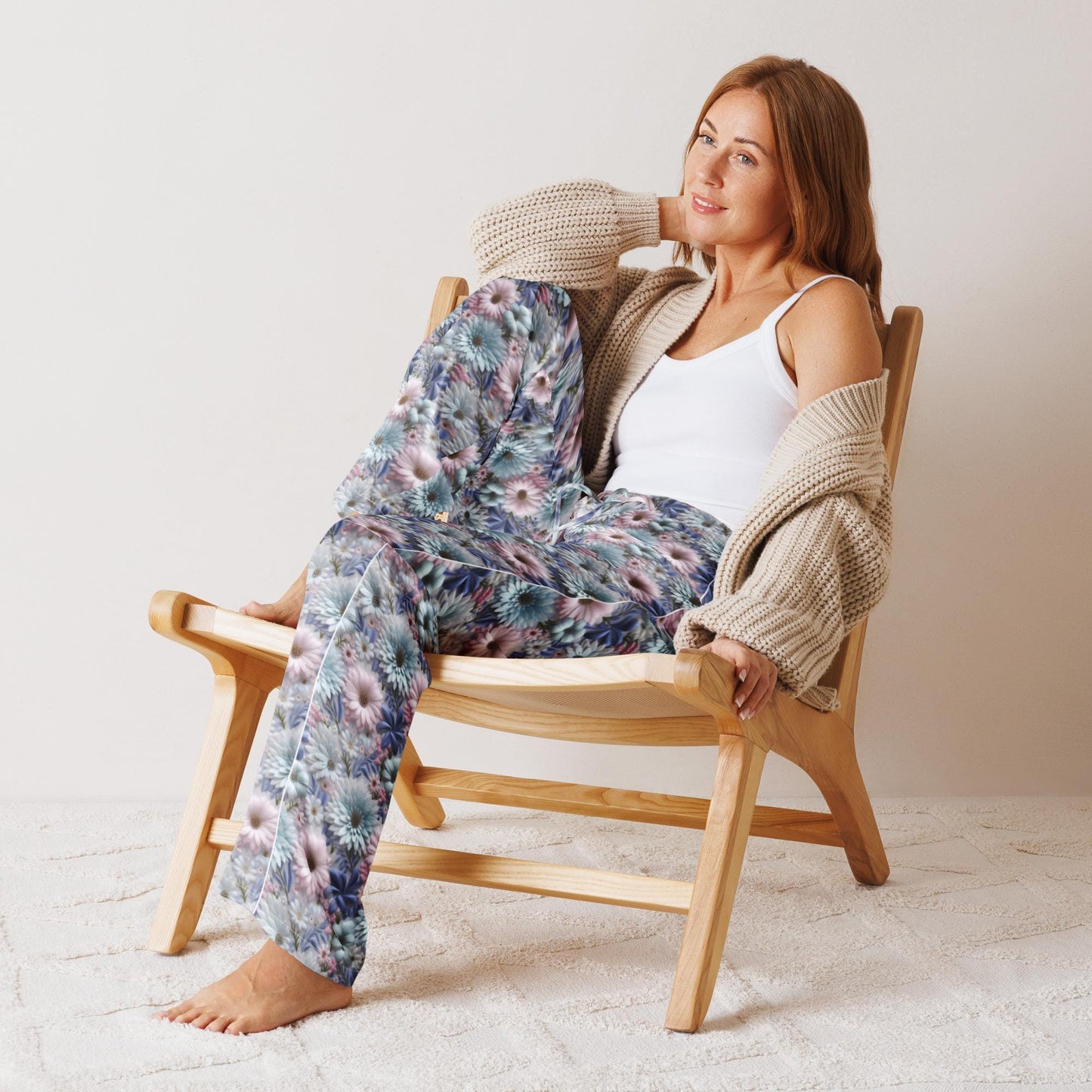 3D Floral Pajama Pants for Women β Spring Soft Lounge Pants β Comfort Sleepwear β Cute Printed PJ Bottoms β Cozy Elastic Waist Pants