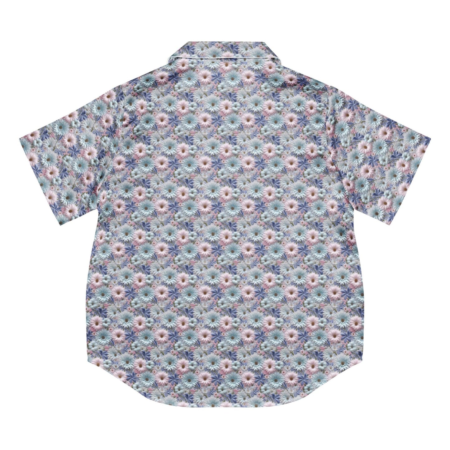 3D Floral Pajama Top Women's - Blue Short Sleeve Sleep Shirt - Spring Summer PJ Set Matching Top - Soft Breathable Nightshirt