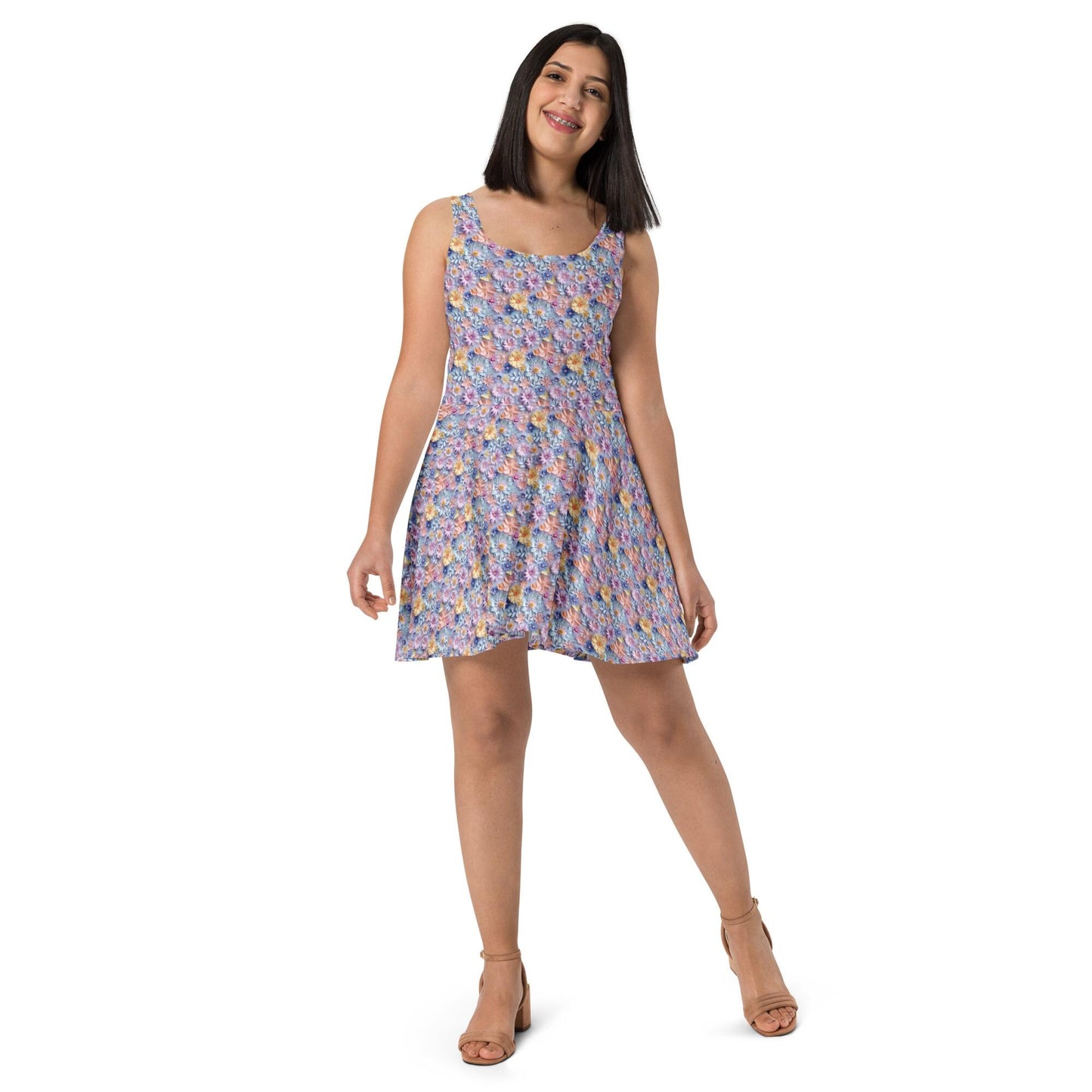 Spring Floral Skater Dress - Lightweight Sleeveless A-Line Swing Dress - Small to Plus Size - Wedding Guest, Garden Party, Date Night Outfit