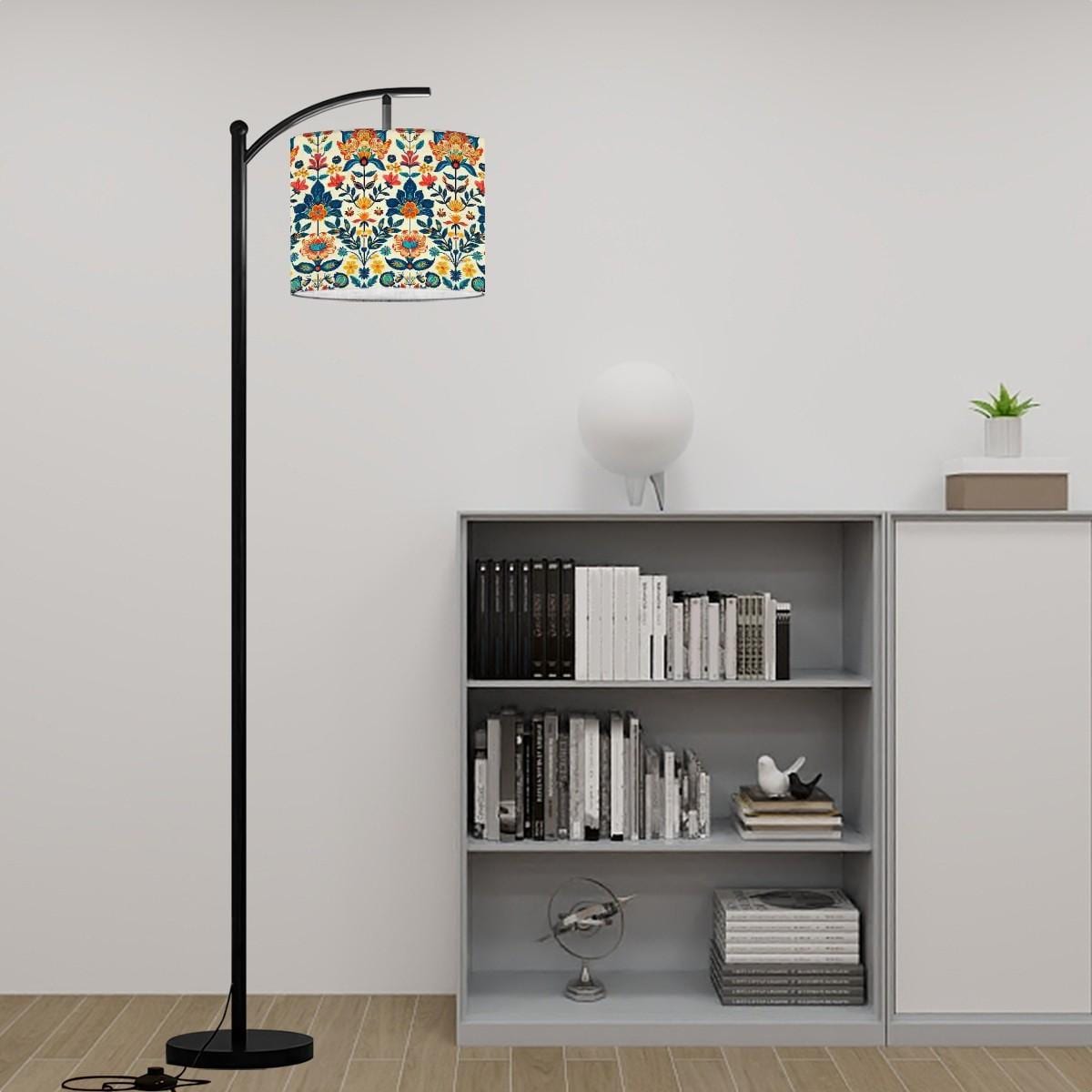 Native Floral Sublimation Arc Floor Lamp | Vibrant Bohemian Lighting | Handmade in USA | Modern Home Decor
