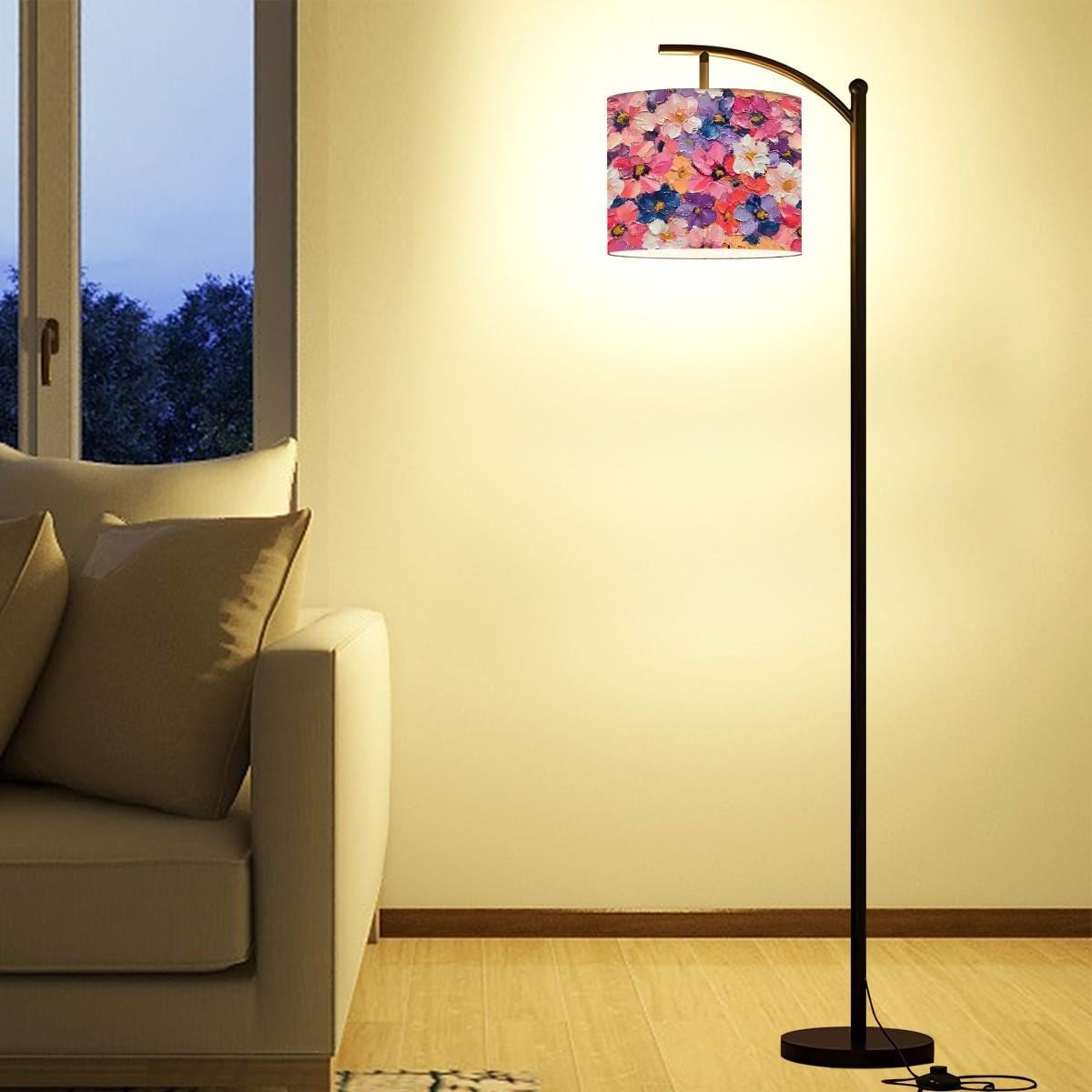 Oil Painting Floral AOP Arc Floor Lamp (Made in USA), Modern Home Lighting Decor