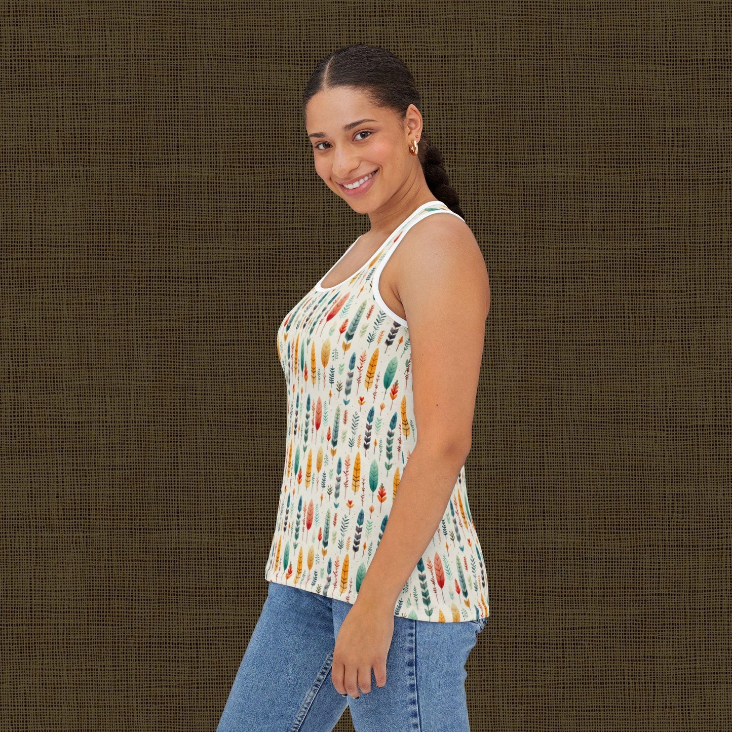 Forest Pattern Women's Tank Top, Boho Summer Shirt, Nature Lovers Gift, Casual Wear, Eco-Friendly Style, Outdoor Activities