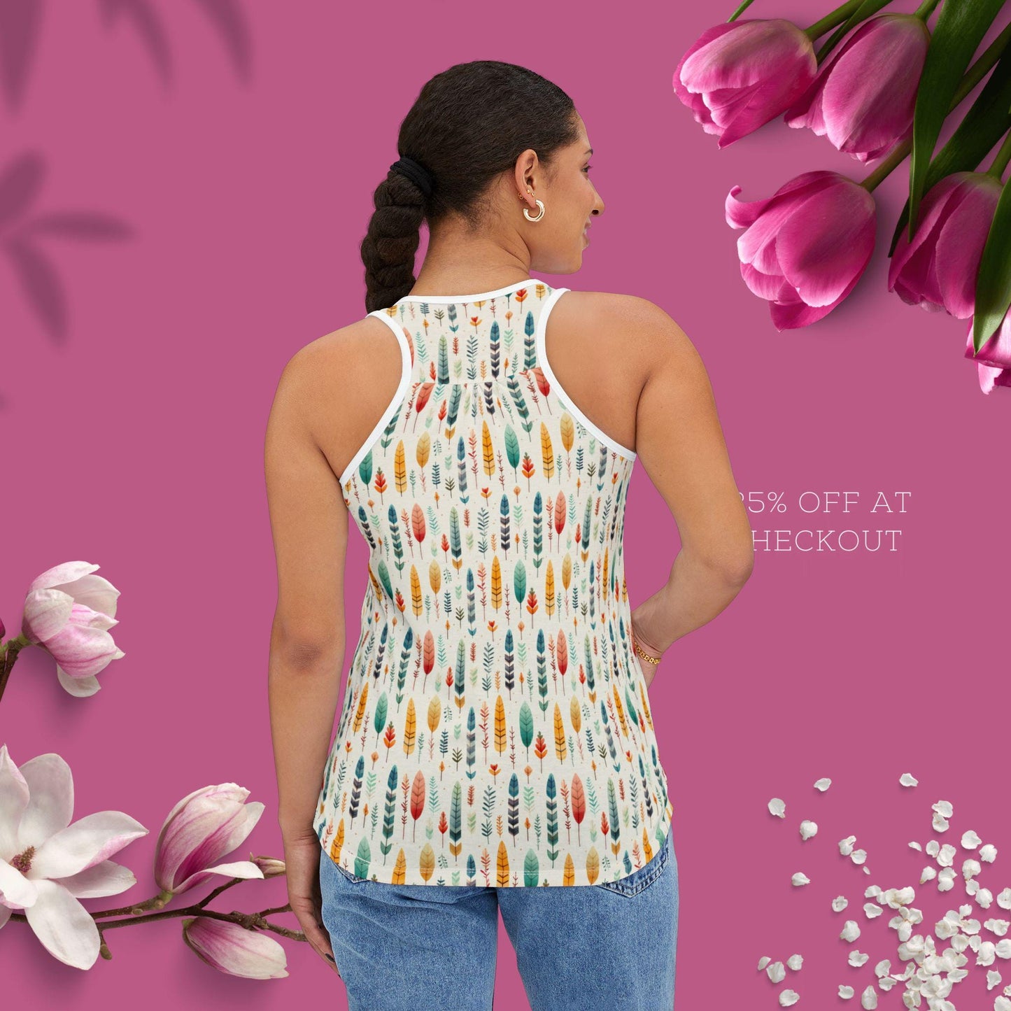Forest Pattern Women's Tank Top, Boho Summer Shirt, Nature Lovers Gift, Casual Wear, Eco-Friendly Style, Outdoor Activities