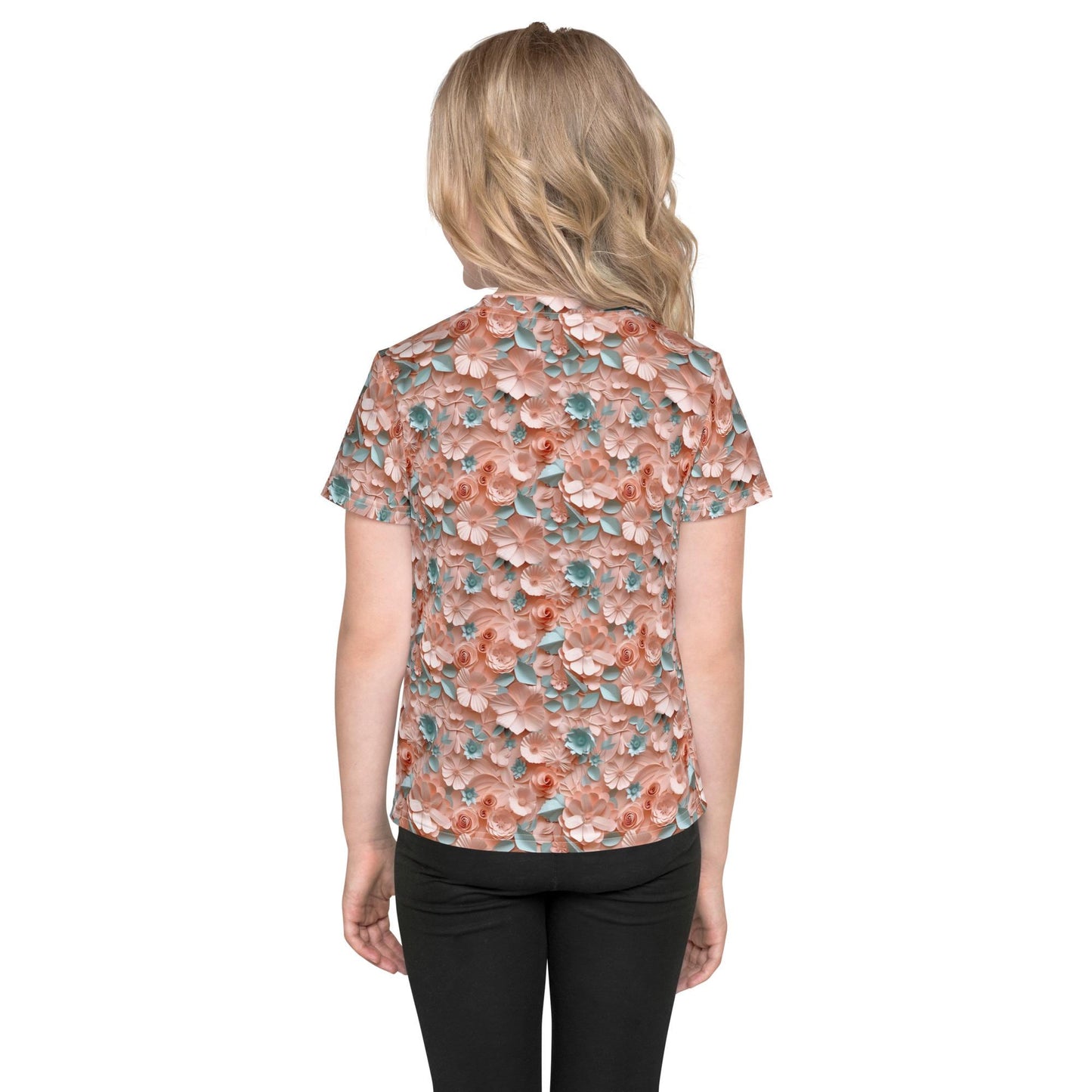 3D Floral Print Kids T-Shirt – Spring Crew Neck Tee, Soft Breathable Toddler Top, Cute Bloom Pattern Short Sleeve Shirt for Girls