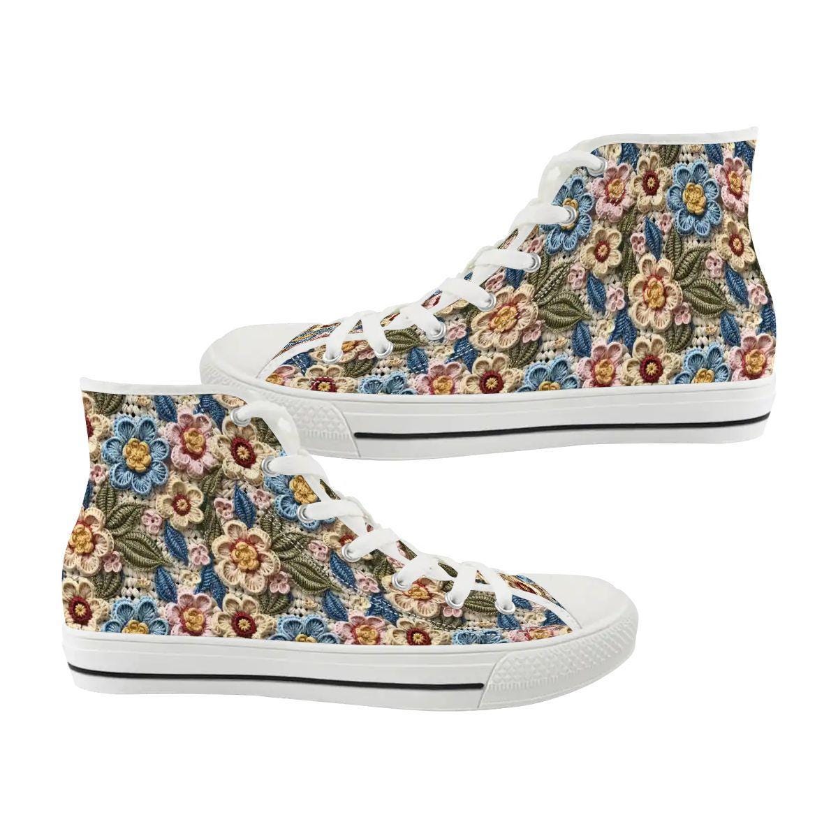 Women's Custom 3D Floral Print High Top Canvas Shoes | Unique Artistic Sneakers | Handmade Fashion Footwear