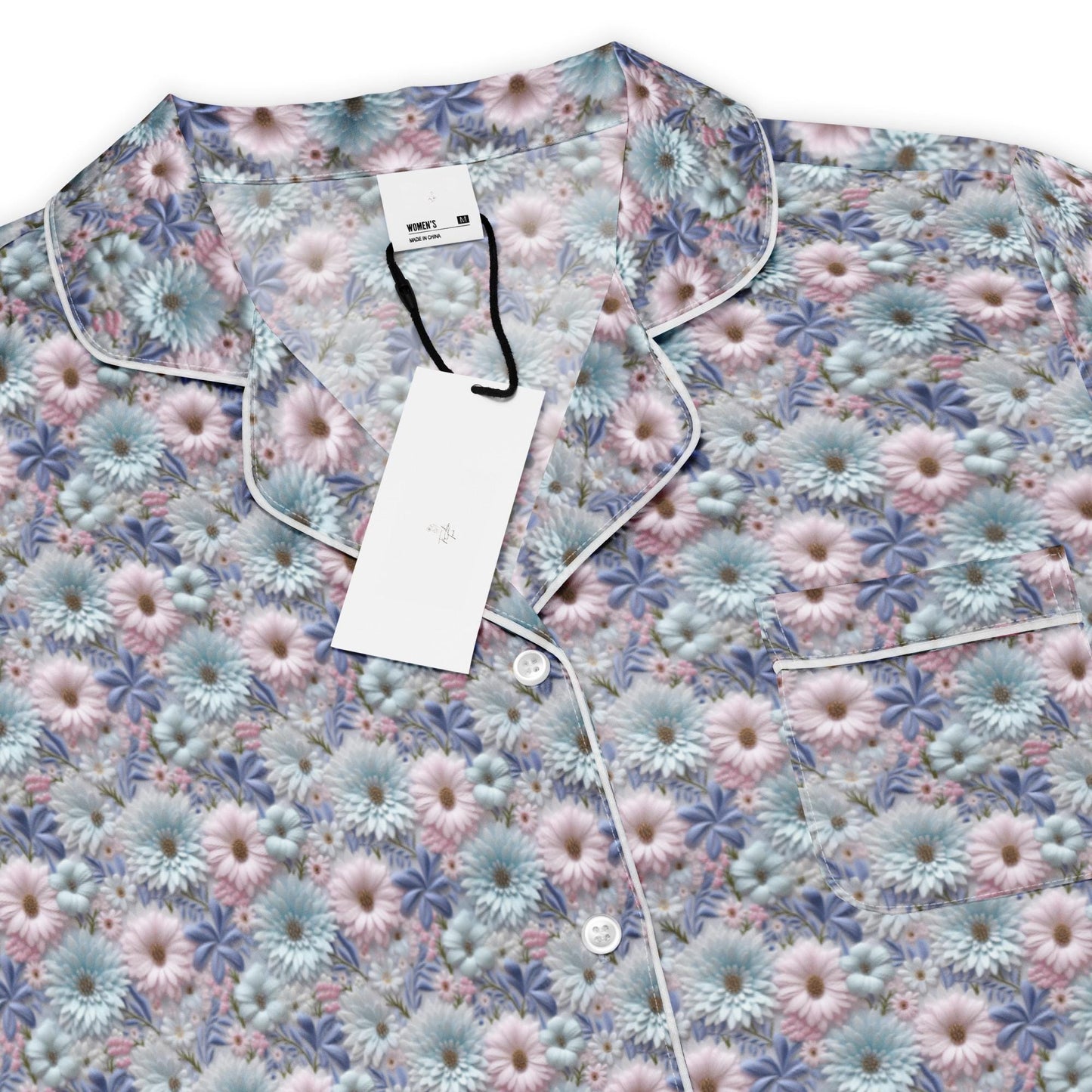 3D Floral Pajama Top Women's - Blue Short Sleeve Sleep Shirt - Spring Summer PJ Set Matching Top - Soft Breathable Nightshirt