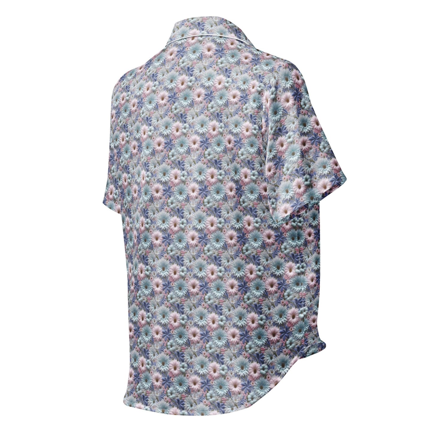 3D Floral Pajama Top Women's - Blue Short Sleeve Sleep Shirt - Spring Summer PJ Set Matching Top - Soft Breathable Nightshirt