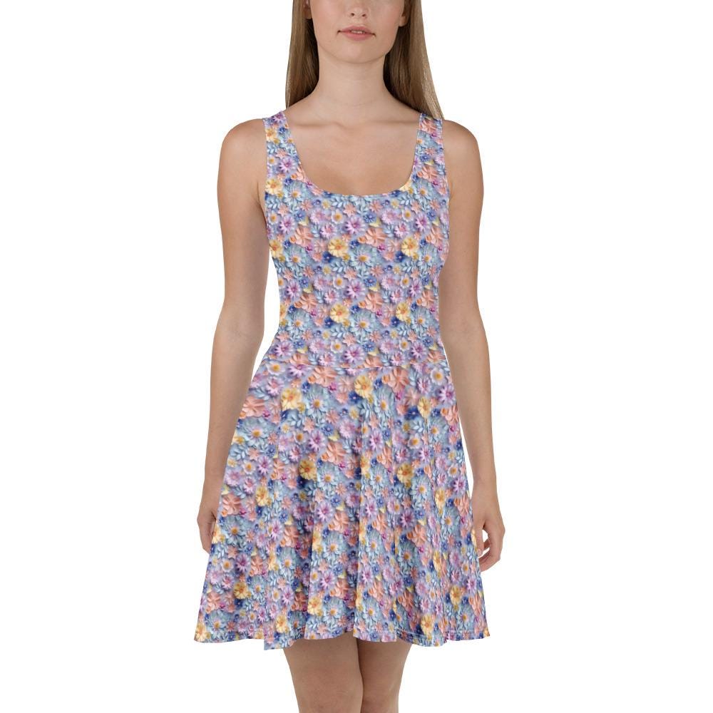 Spring Floral Skater Dress - Lightweight Sleeveless A-Line Swing Dress - Small to Plus Size - Wedding Guest, Garden Party, Date Night Outfit