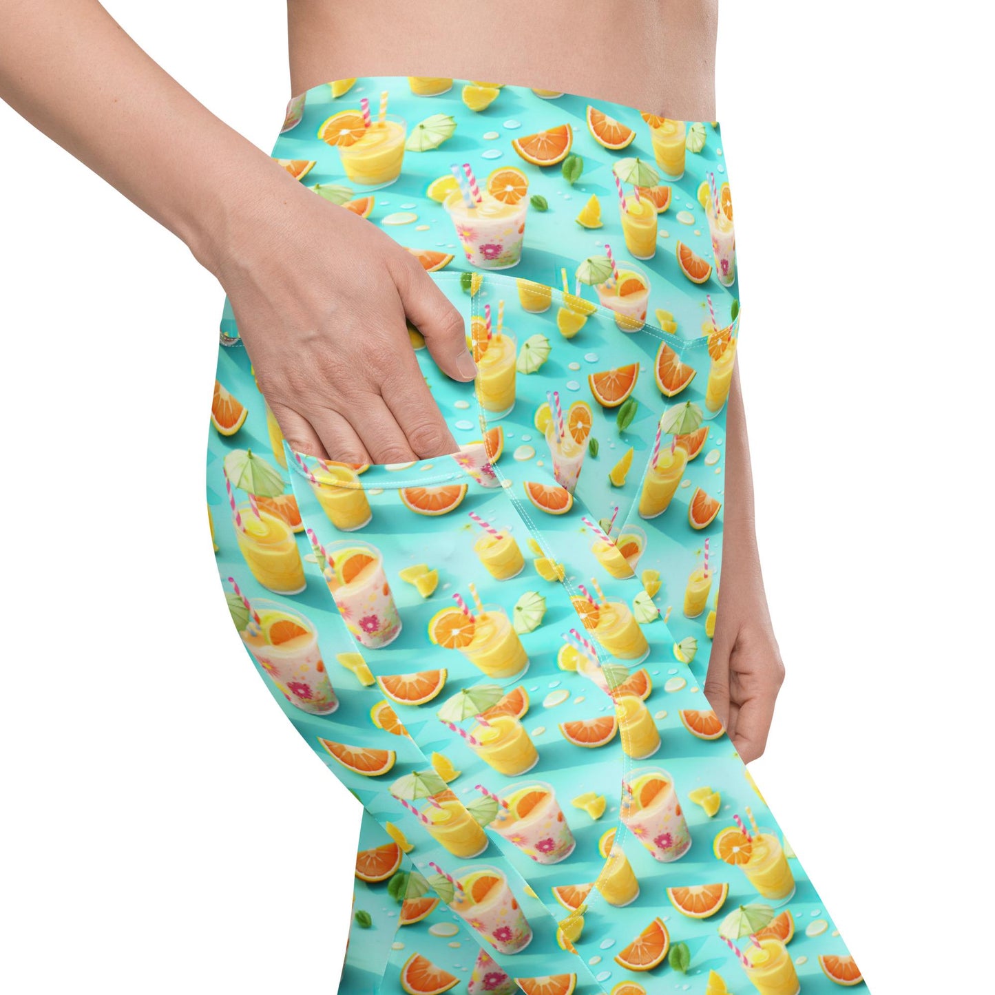 Vibrant Summer Fruity Delight Leggings with Pockets – Fun Printed Yoga Pants, Women's Workout & Casual Wear