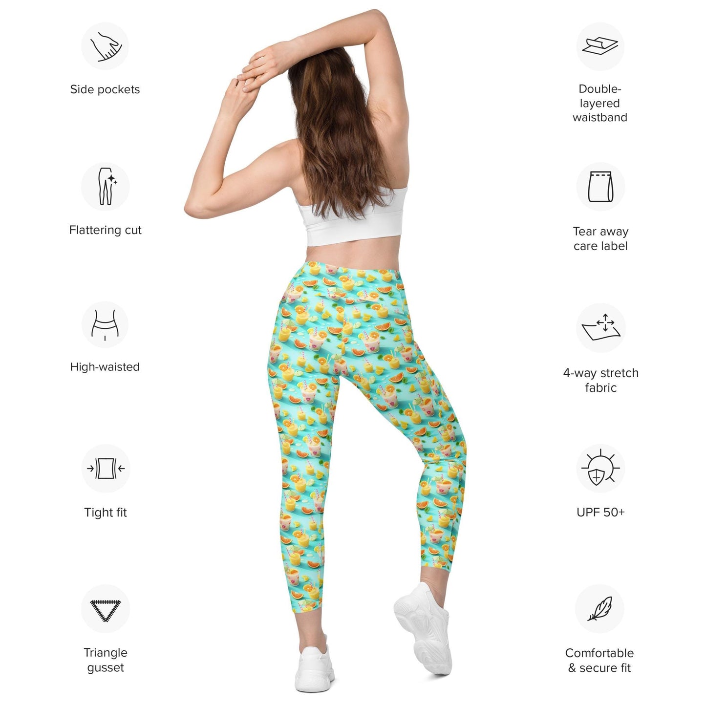 Vibrant Summer Fruity Delight Leggings with Pockets – Fun Printed Yoga Pants, Women's Workout & Casual Wear