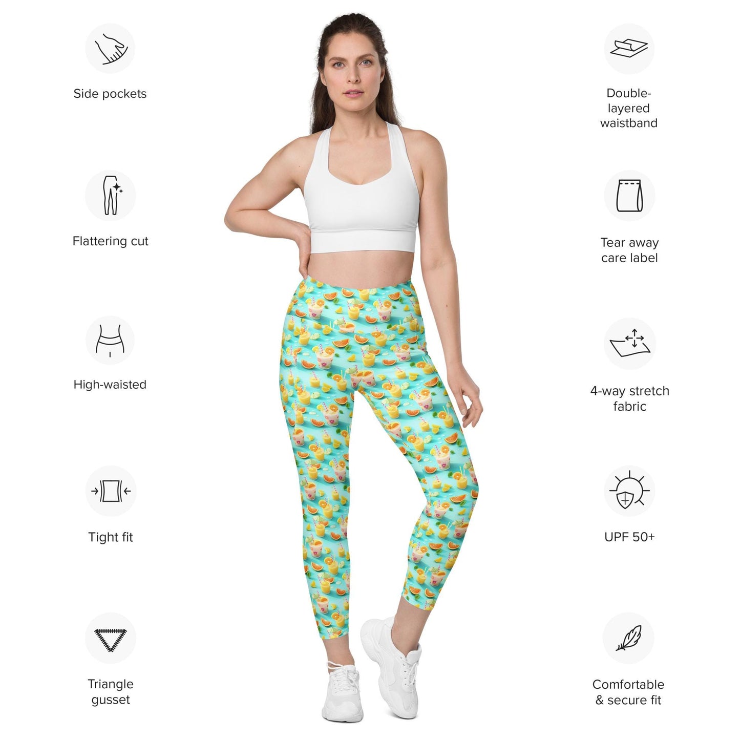Vibrant Summer Fruity Delight Leggings with Pockets – Fun Printed Yoga Pants, Women's Workout & Casual Wear