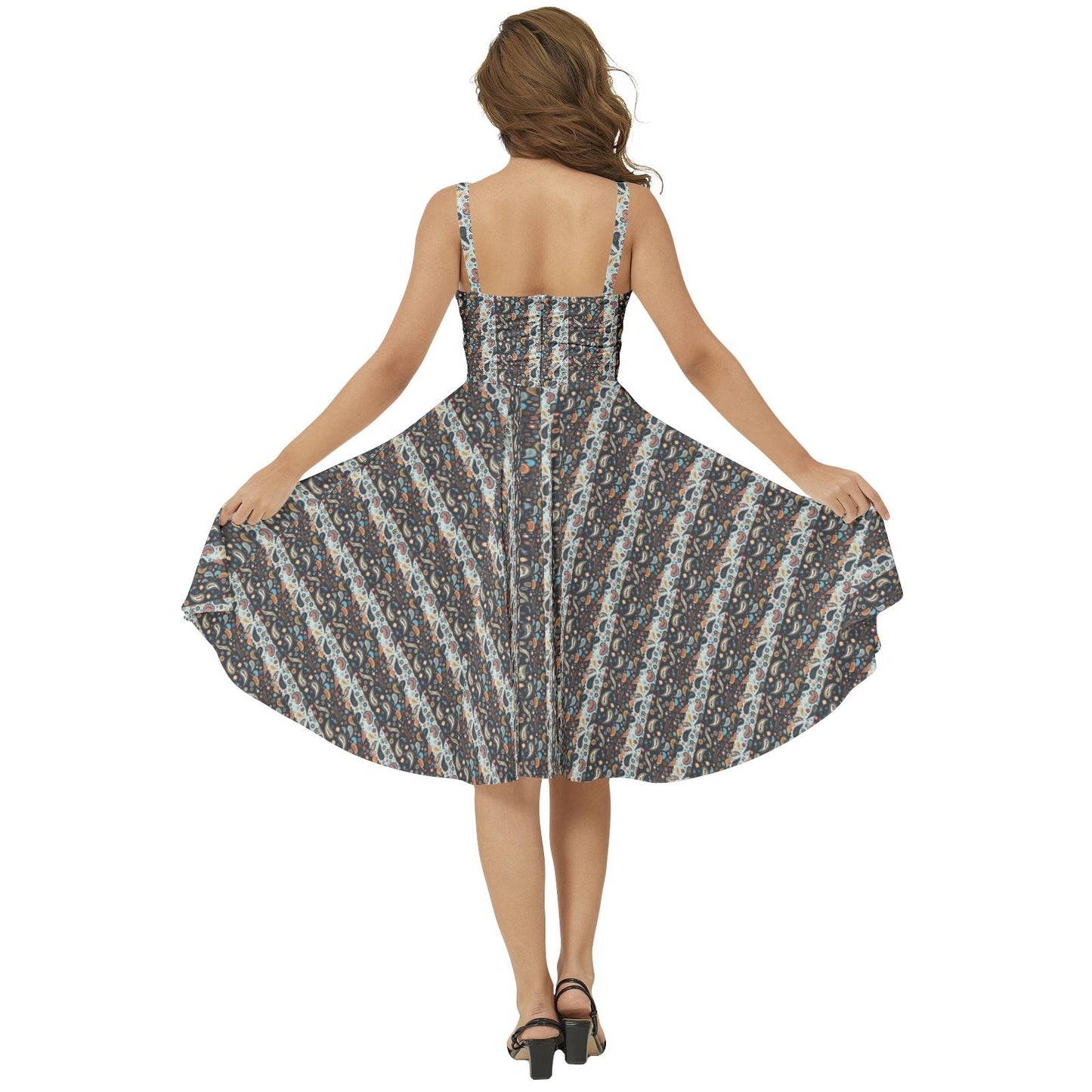 Paisley Pattern Print Sleeveless Strap Summer Dress