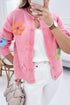 Pink Knitted Floral Pattern Button Up Cardigan - The Aurora Touch