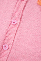 Pink Knitted Floral Pattern Button Up Cardigan - The Aurora Touch