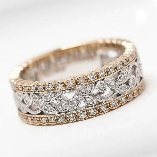 Hollow Flower Diamond Rhinestone 2 Tone Index Finger Ring CJ