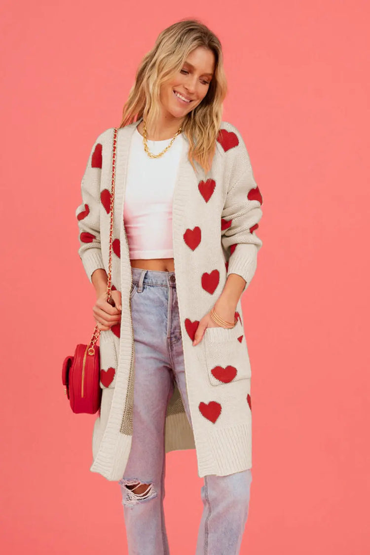 Heart Graphic Open Front Cardigan with Pockets The Aurora Touch