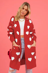 Heart Graphic Open Front Cardigan with Pockets The Aurora Touch