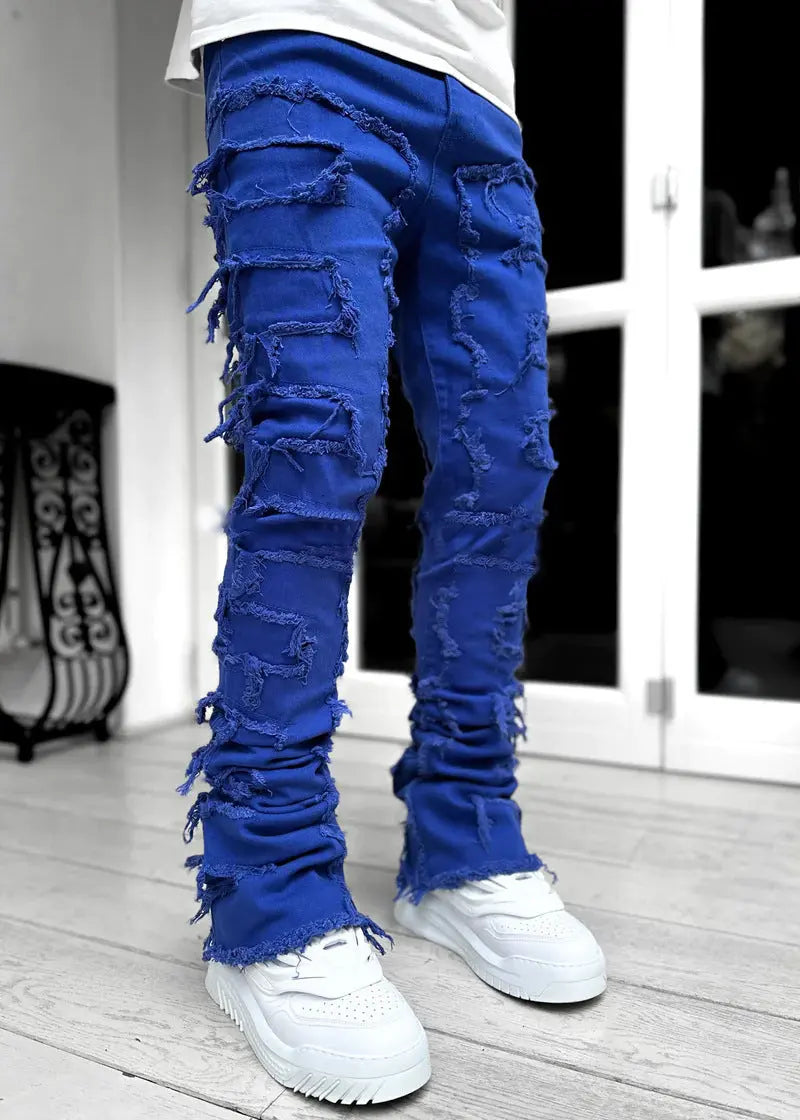 Men Trousers Individual Patched Pants Long Tight Fit Stacked Jeans For Mens Clothing The Aurora Touch
