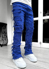 Men Trousers Individual Patched Pants Long Tight Fit Stacked Jeans For Mens Clothing The Aurora Touch