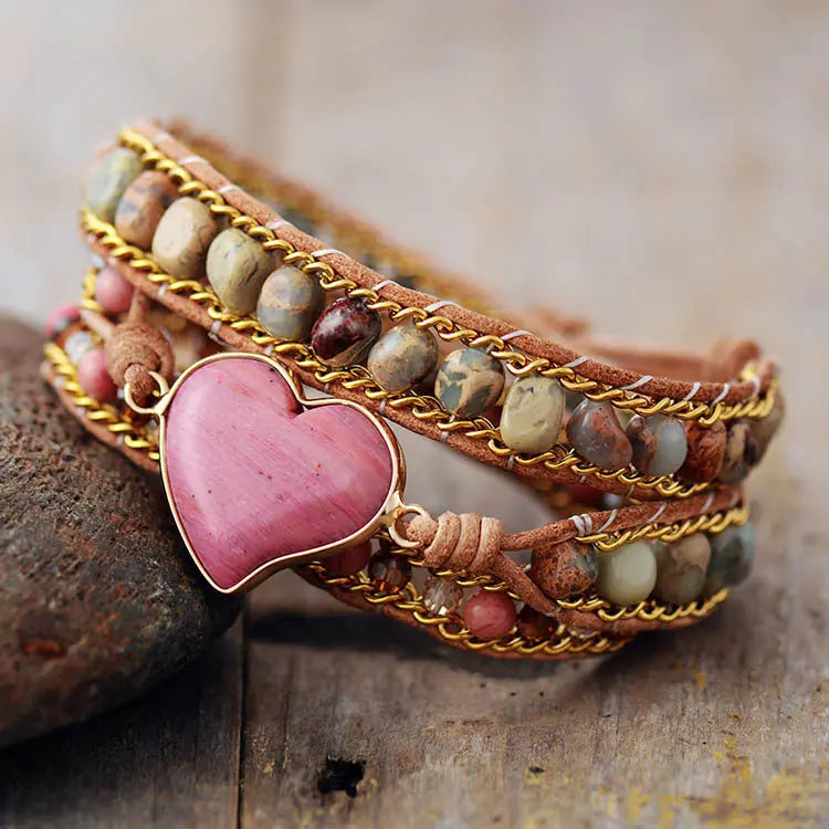 Hand-woven Stone 3-layer Leather Chain CJ