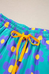 Green Flower Print Short Sleeve Shirt Pajamas Set The Aurora Touch