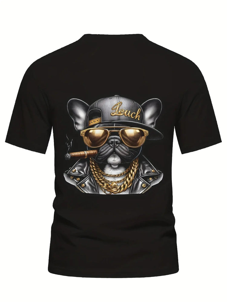 Cool Hip-hop Dog Gold Chain Pattern Print, Men&