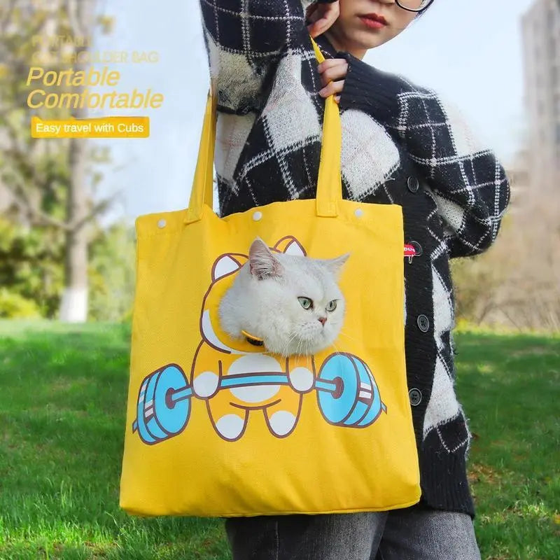 Pet Canvas Shoulder Bag, Cute Animal Shaped Cat Portable Canvas Carrier The Aurora Touch