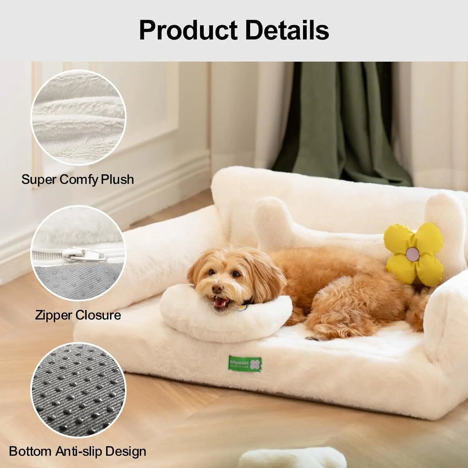 Orthopedic Dog Bed For Small Or Medium Dogs - 34.6 Inches Foam Sofa With Removable Washable Cover & Non-Slip Bottom The Aurora Touch