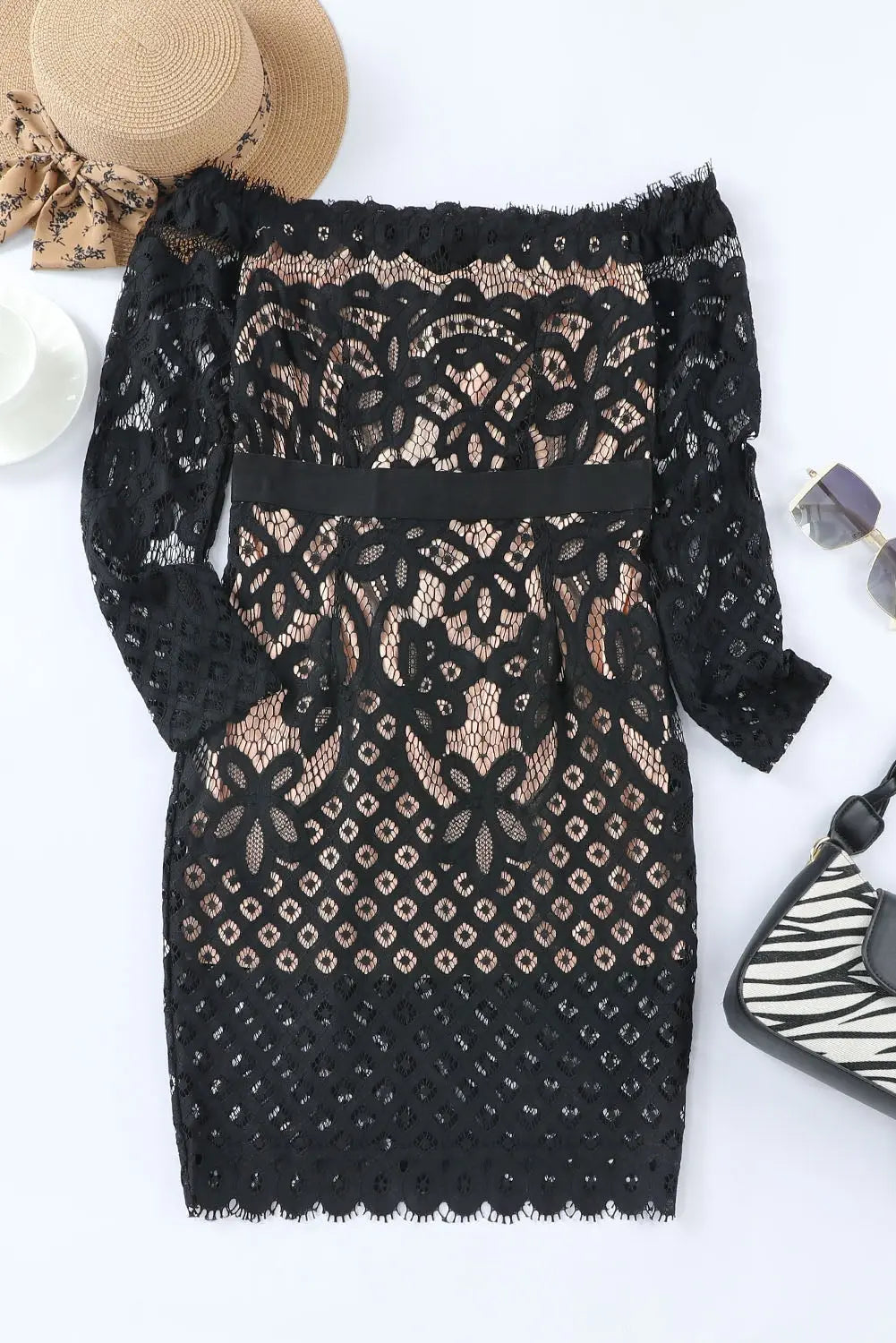 Sexy Black Off-Shoulder Long Sleeve Lace Dress- Special Occassion Wear Trendsi