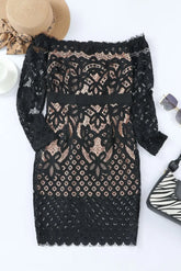 Sexy Black Off-Shoulder Long Sleeve Lace Dress- Special Occassion Wear Trendsi