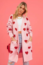 Heart Graphic Open Front Cardigan with Pockets The Aurora Touch
