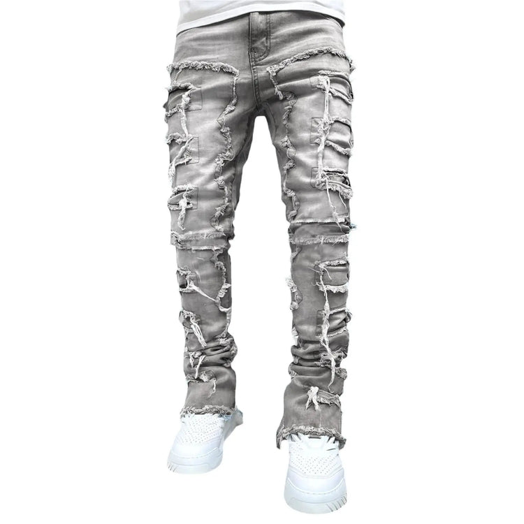 Men Trousers Individual Patched Pants Long Tight Fit Stacked Jeans For Mens Clothing The Aurora Touch