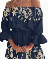 Boho Leaf Graphic Print Off Shoulder Dress - The Aurora Touch