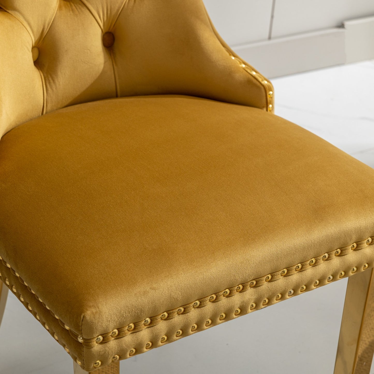 Modern, High-end Tufted Solid Wood Contemporary Velvet Upholstered Dining Chair With Golden Stainless Steel Plating Legs,Nailhead Trim,Set Of 2,Gold, SW1601GL