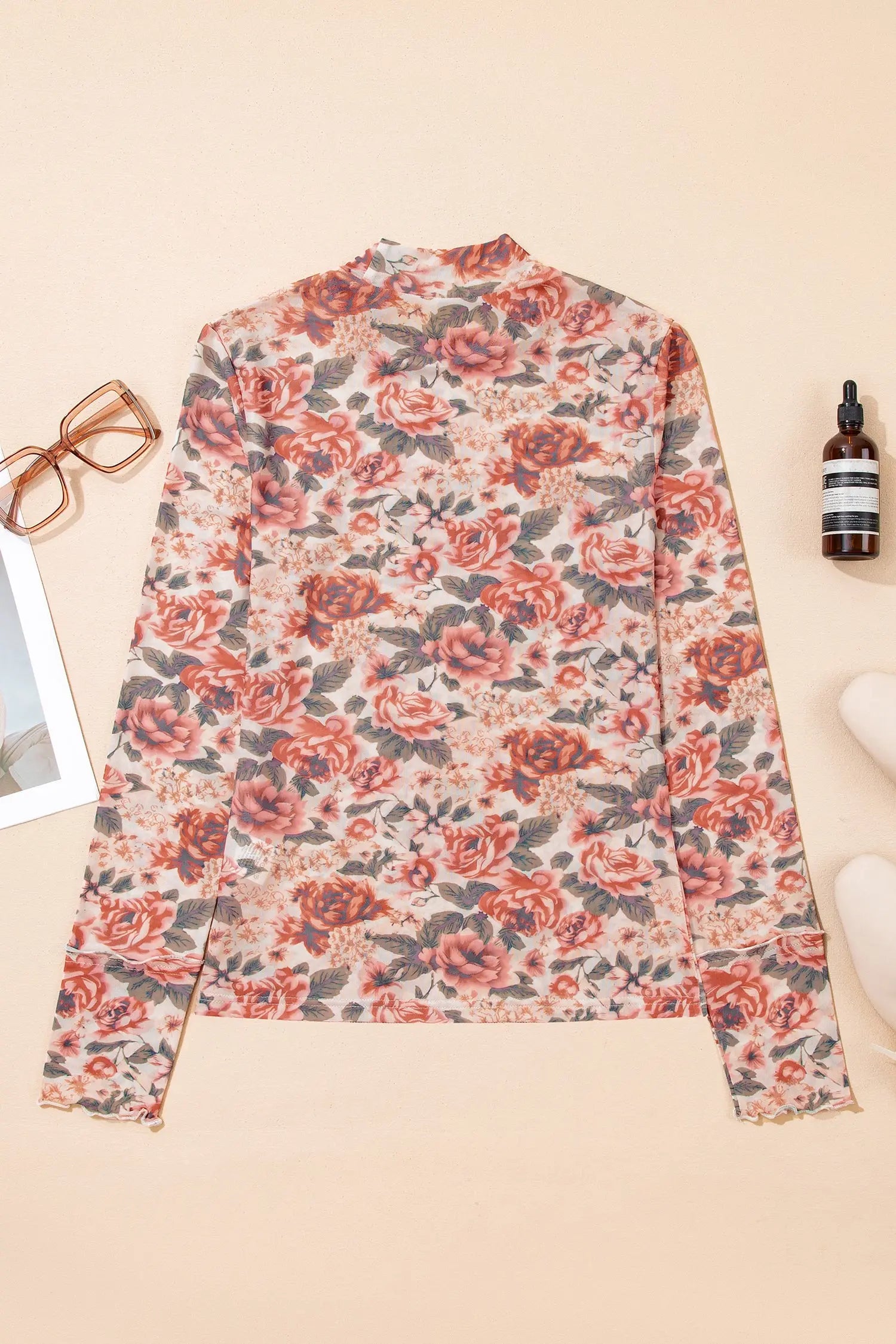 Floral Print Mesh Long Sleeve Top - The Aurora Touch