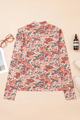 Floral Print Mesh Long Sleeve Top - The Aurora Touch