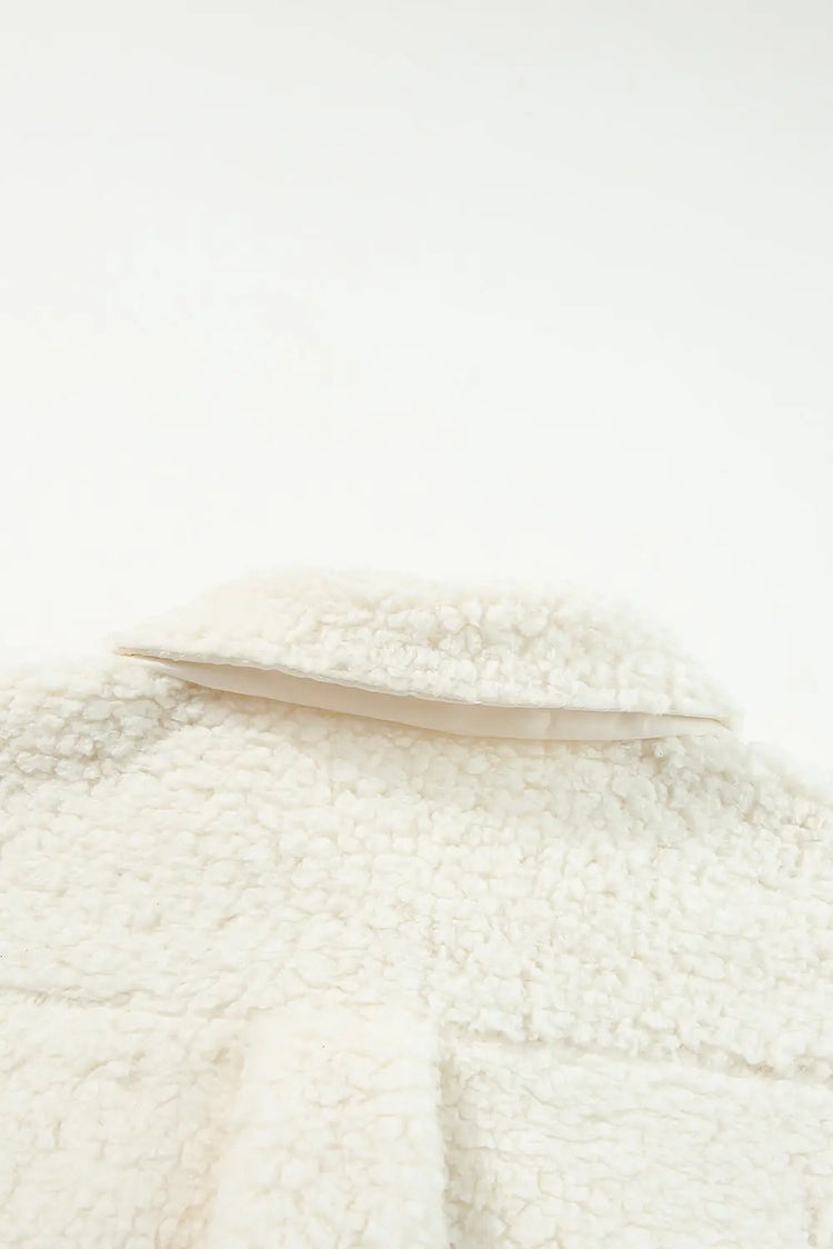 Beige Contrast Flap Pocket Single Breasted Teddy Coat Dear-Lover Dropshipping