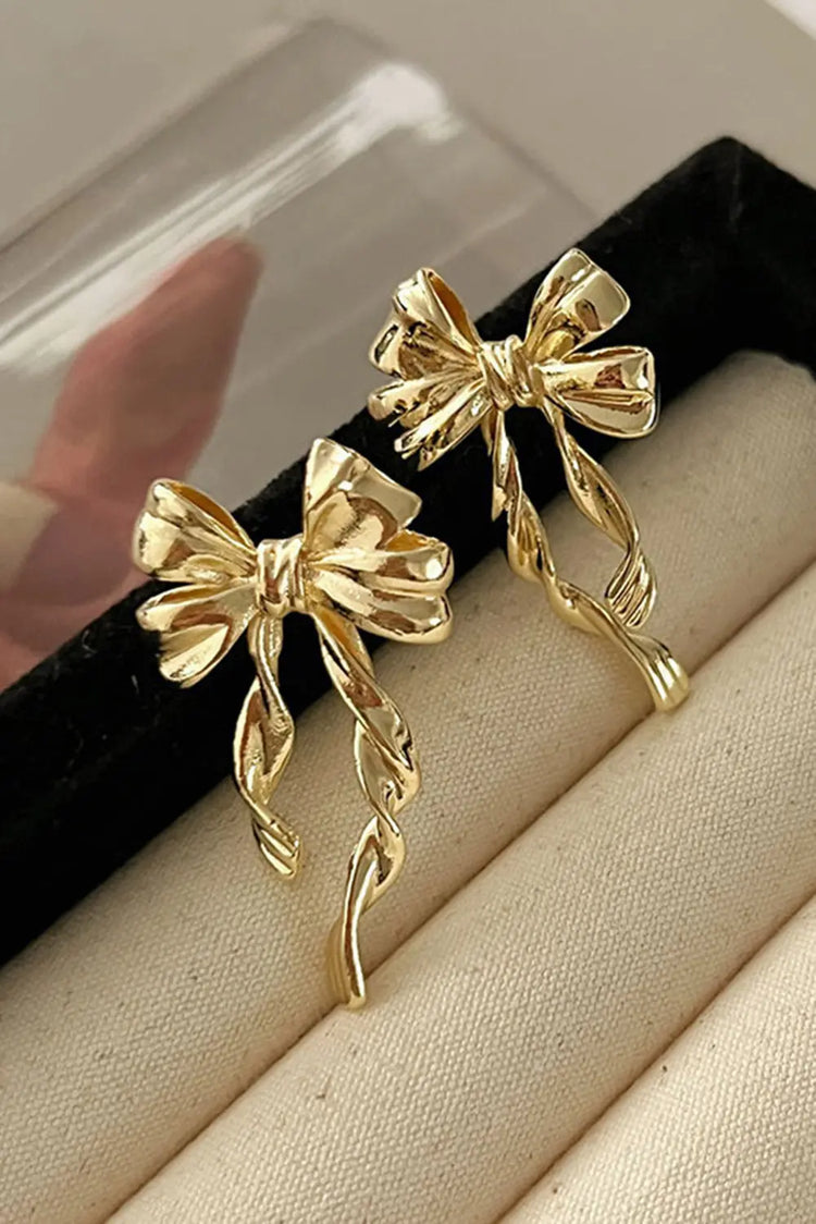 Gold Bow Knot Plated Alloy Stud Earrings Dear-Lover Dropshipping