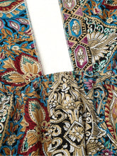Women Print Maxi Dress High Waisted Cross Halter Neck With Tie Detail,Flowing Vacation Gown In Teal, Blue-Green & Brown Paisley   Pattern, Machine Washable, Summer Fashion Decorative Tie Detail The Aurora Touch