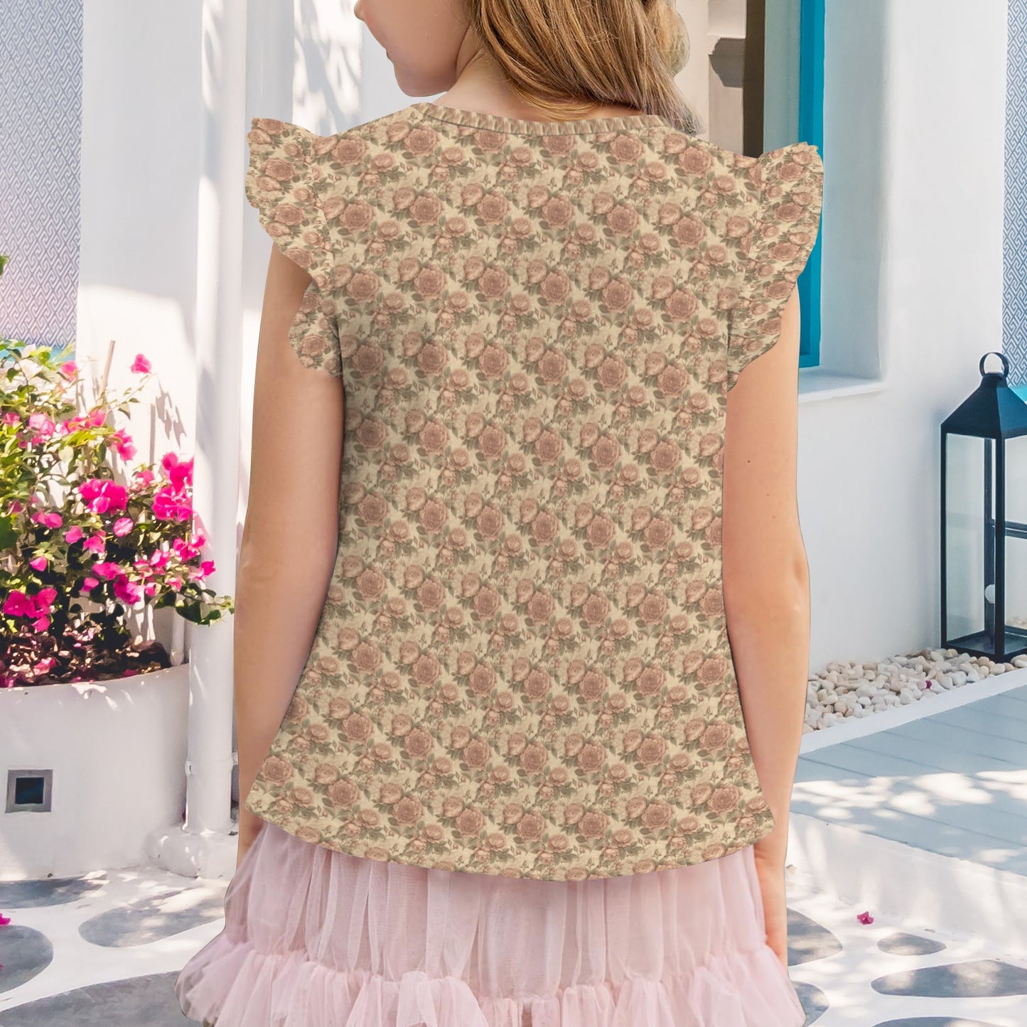 Charming Young Girl's Antique Floral Print Top - Vintage Style Blouse for Kids