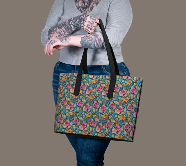 Spring Paisely Leather Tote Bag | All Purpose Versatile Bag The Aurora Touch