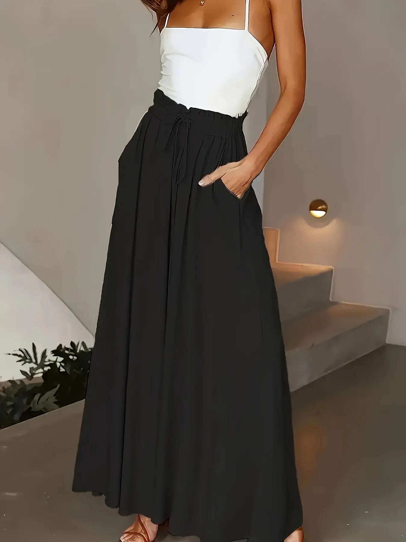 Ladies Plus Size Casual Pants Elastic Waist Wide-leg Pants The Aurora Touch