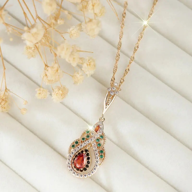 Pomegranate Red Black Diamond Emerald Vakarufalhi Sweet Elegant Necklace CJ