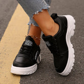 Lace-up Sports Shoes With Side-Zipper Design | Fashion Thick-soled Round-toe Casual Shoes For Women Sneakers CJ