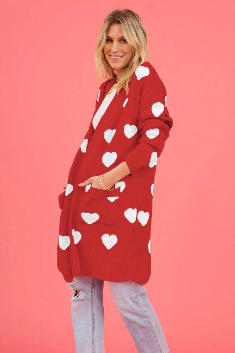Heart Graphic Open Front Cardigan with Pockets The Aurora Touch