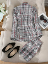 Ladies Fashion Casual Slim Suit Two-piece Plaid Pattern with Buttons, Lapel Long Sleeve Suit Jacket and High Waist Skirt The Aurora Touch