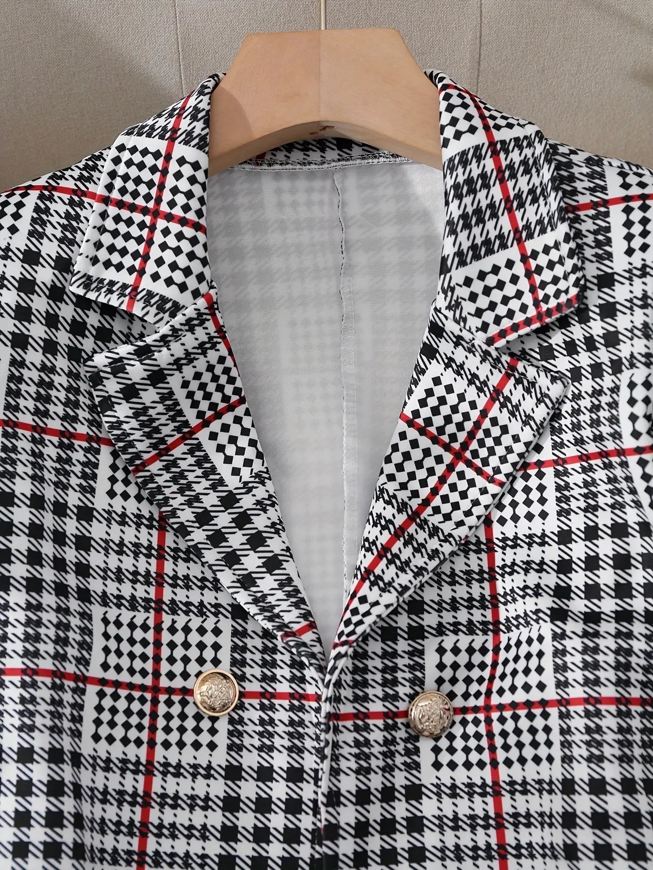 Ladies Fashion Casual Slim Suit Two-piece Plaid Pattern with Buttons, Lapel Long Sleeve Suit Jacket and High Waist Skirt The Aurora Touch